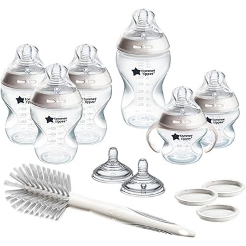 Tommee Tippee Natural Start Grow with Baby Bottle Set, 5oz, 9oz & 11oz Baby Bottles, Slow, Medium & Thicker Flow Breast-Like Nipples with Anti-Colic Valves, Removable Bottle Handles, Self-Sterilizing