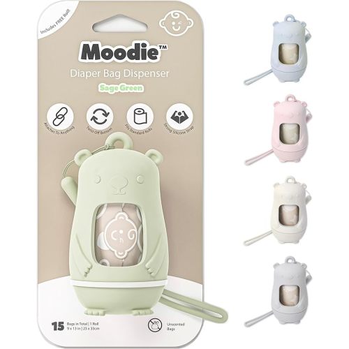 NEW Moodie Teddy Bear Nappy Bag Dispenser | Nappy Bag on the Go Dispenser w/Silicon Strap |15 LAVENDER SCENTED Nappy Disposal Bags per Roll | Nappy bag essential items (BABY BLUE) : Amazon.com.au: Baby