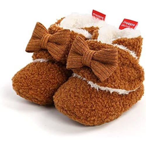 Timatego Newborn Baby Boys Girls Cozy Fleece Booties with Grippers Stay On Slipper Socks Infant Toddler Crib Winter Shoes for Boys Girls