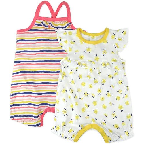 HonestBaby Baby Girls 2-Pack Organic Cotton Romper Set