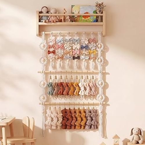 Wenqik Nursery Floating Shelves Headband and Hair Bow Holder Wall Mounted Wood Shelves Nursery Hair Accessories Organizer Decor for Girls Toddler Baby Bedroom Kitchen Home Decor