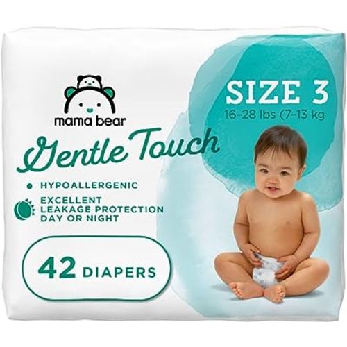 Amazon Brand - Mama Bear Gentle Touch Diapers, Hypoallergenic, Size 3 (42 Count), White, Pack of 1