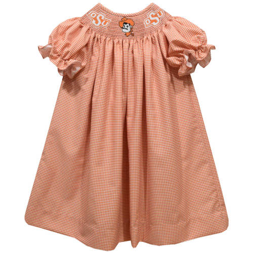 OSU cowboys Smocked Orange  Gingham Short  Sleeve Bishop