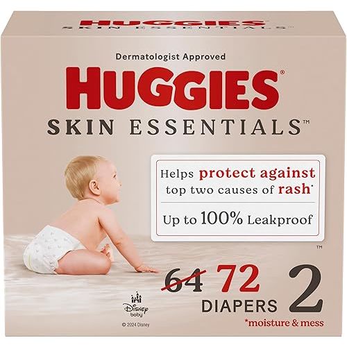 Huggies Size 2 Diapers, Skin Essentials Baby Diapers, Size 2 (12-18 lbs), 72 Count