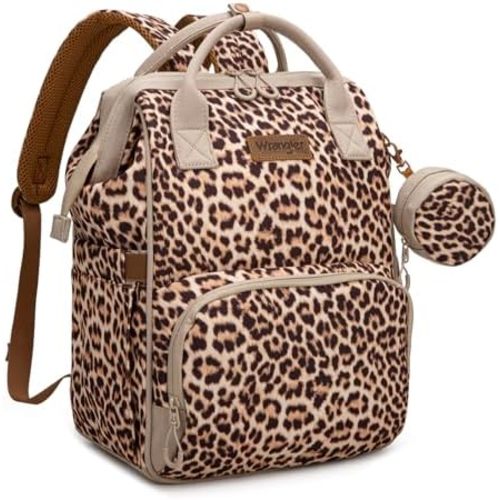 Wrangler Leopard Print Backpack Multifunction Baby Travel Bag with Changing Pad, Stroller Straps and Pacifier Case WG2204-91103LP-BR