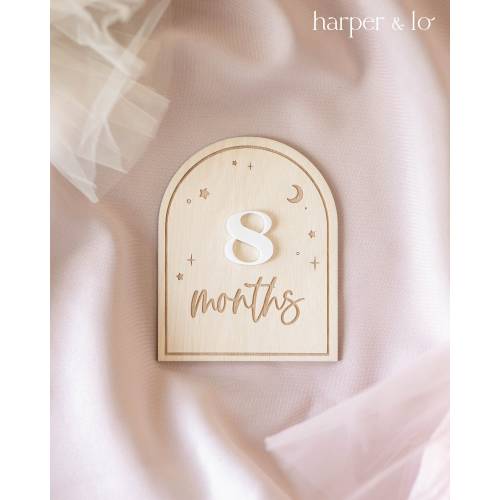 Wooden Starry Night Interchangeable Milestone Cards | Custom Name Set | Baby Monthly Milestone Marker | Baby Shower Gift | Boho, Sustainable