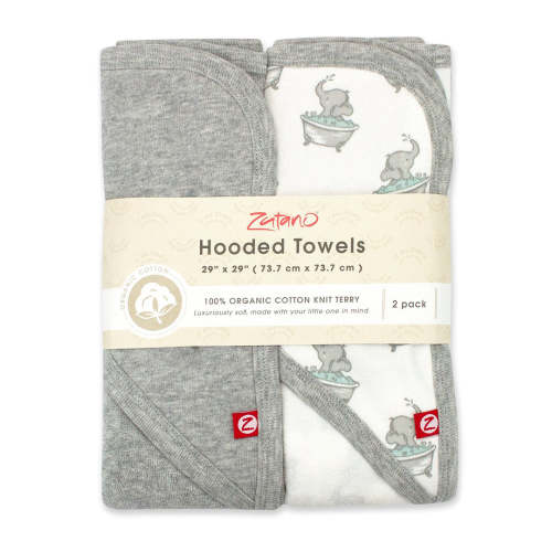 Elephants Organic Cotton Knit Terry Hooded Towel 2 Pack – Zutano
