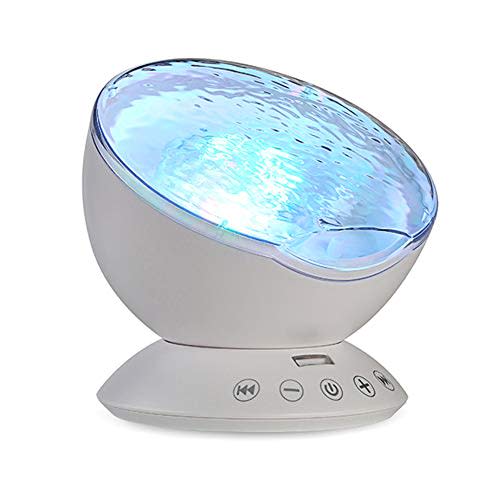 TOMNEW Ocean Wave Projector Sound Machine, Night Light Projector with Remote Control Timer 7 Colors LED Lighting Modes Water Lamp for Kids Adults Bedroom Living Room Party Decorations Gift (White)