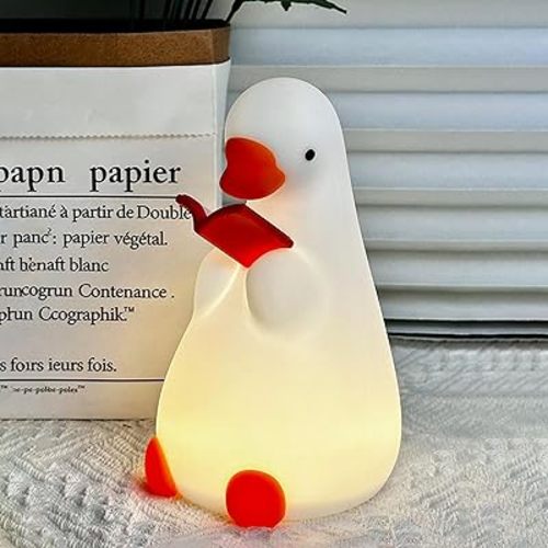AVEKI Goose Reading Light, Soft Squishy Silicone Duck Night Light for Kids Baby Toddler, Rechargeable LED Touch Lamp for Nursery Kids Room Bedroom Decor, Cute & Funny Gifts for Boys and Girls