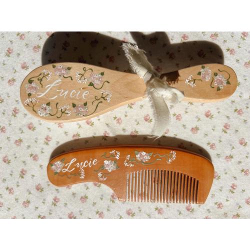 Handpainted Floral Baby Hairbrush Keepsake | Personalized Baby Shower Gift