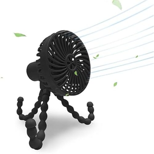 Stroller Fan 3000mAh Portable Mini Battery Operated Flexible Tripod USB Travel Fan, Hand Held Fans that Blow Cold Air Small Personal Portable Fans for Car Seat Crib Bedroom Travel (Black)