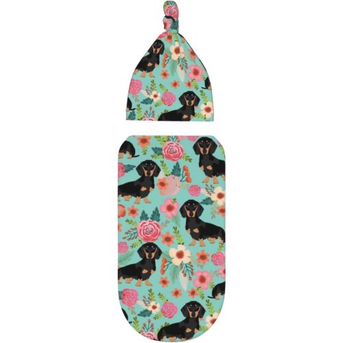 Dachshund Baby Swaddle Blanket & Sleep Sack Set - Soft, Stretchy with Beanie Hat for Infant Boy or Girl