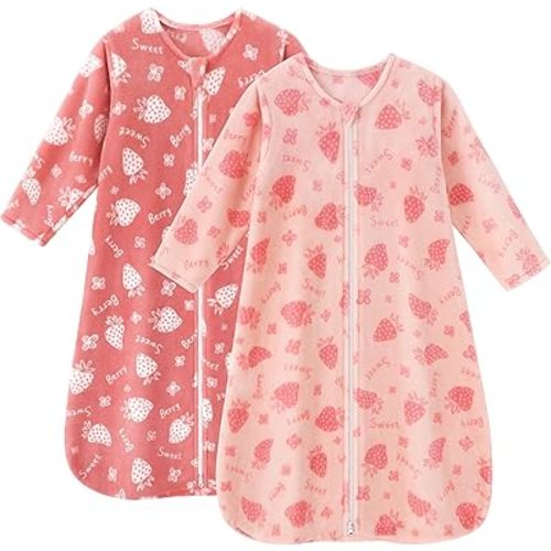Fleece Baby Sleep Sack 6-12 Months Long Sleeve 2.0 Tog Baby Wearable Blanket with 2-Way Zipper Warm Sleeping Sack for Toddler Infant Newborn - Medium Pink Strawberry