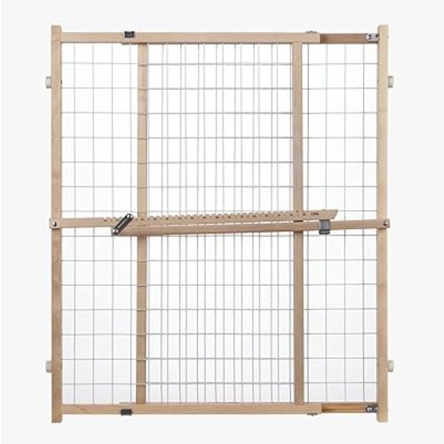 Toddleroo by North States Extra Wide Wire Mesh Wooden Baby Gate: 29.5"-50" Wide. Pressure Mounted Baby Gate for Doorway. (31" Tall, Sustainable Hardwood)