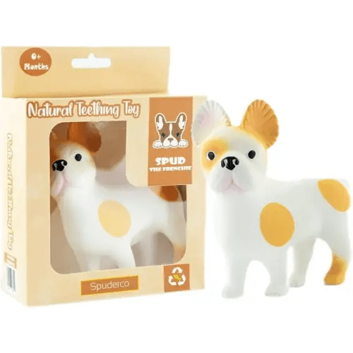 Spud The Frenchie Baby Teething Toys - Teether for Babies 0-12 Months - Baby Teething Relief - Chew and Teething Toys for Babies 6-12 Months - 100% Natural Rubber Baby Toys