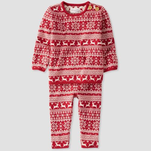 Little Planet by Carter’s Baby 2pc Fair Isle Top and Bottom Set - White/Red, Size: 18M