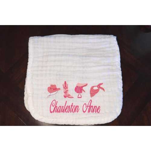 Personalized Embroidered Cowboy Burp Cloth – Custom Western Baby Shower Gift, Rodeo Theme Newborn Keepsake