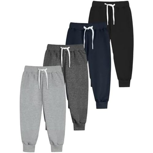 Resinta 4 Pack Toddler and Boys Joggers Sweatpants Kids Pull-On Active Athletic Pants with Drawstring Elastic Waistband