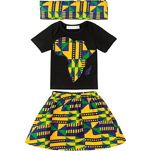 SHENBOLEN Baby Girl African Print Clothing Ankara Skirt Top Set
