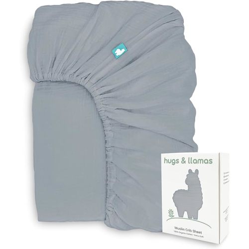 Hugs & Llamas | 100% Organic Cotton Muslin Fitted Crib Sheet | Baby Crib Sheets for Boys & Girls - Neutral Moonlit Lake