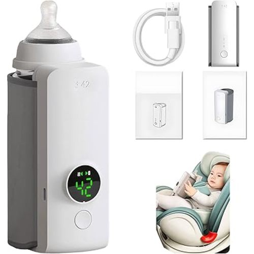 Portable Bottle Warmer for Travel, Rapid Warming with Battery-Powered Temperature Display, Waterless Milk Warming for Comfortable Baby Feeding On The Go
