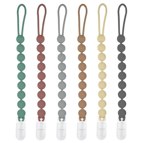 Silicone Pacifier Clips for Boys, 6 Pack One Piece Soft Flexible Binky Clips Pacifier Holder Clip for Boys, Fits Most Pacifiers,Baby Newborn Essentials