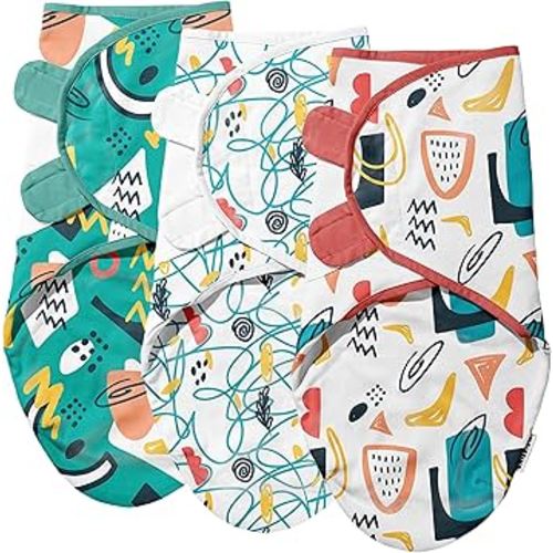 Newborn Swaddle Blankets - 100% Cotton Baby Swaddles 0-3 Months - Easy to Use Newborn Sleep Sacks with Leg Pocket and Adjustable Straps - Swaddle Sack for Baby Boys & Girls - 3 pk Doodle