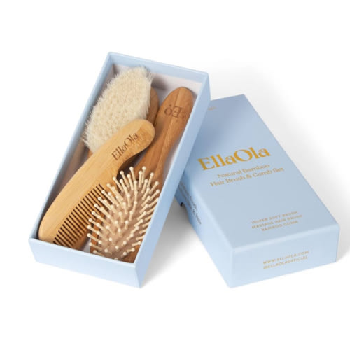 Natural Bamboo Hair Brush & Comb Set, 3 Piece - Cradle Cap Brush, Massage Hair Brush, Bamboo Comb for Toddlers, Newborns & Infants I Baby Registry Gift