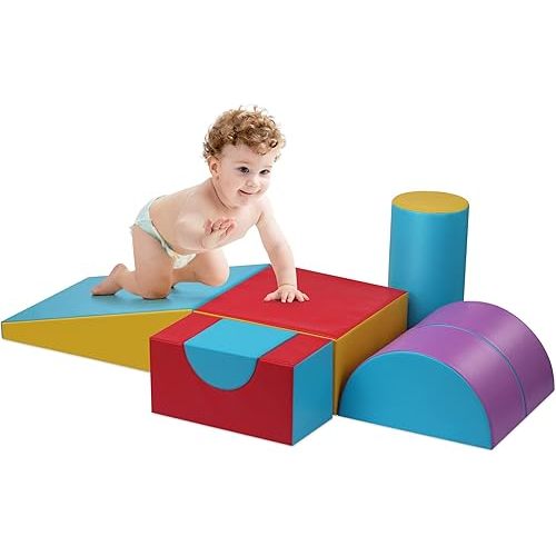 Climbing Toys Indoor, 5-Piece Foam Baby Climbing Blocks, Soft Play Climbing Set for 1-3 Years Old, Modular Crawling & Sliding Equipment, Waterproof Easy to Clean
