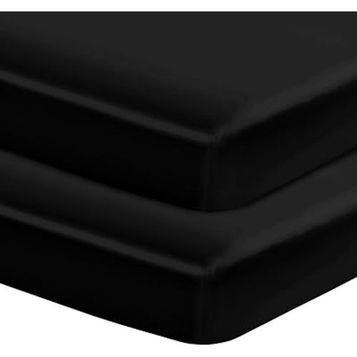 Entisn Satin Crib Sheets 2 Pack, 28 x 52 x 8 Inch Soft Fitted Crib Mattress Sheets for Baby Boys, Black Nursery Bedding Protect for Skin and Hair