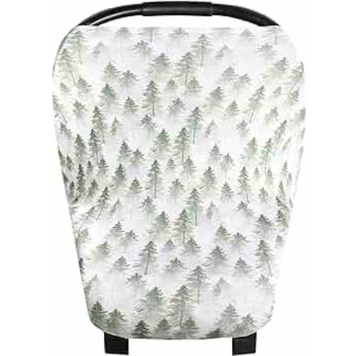 Baby Car Seat Cover Canopy and Nursing Cover Multi-Use Stretchy 5 in 1 Gift "Evergreen" by Copper Pearl