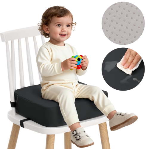 Toddler Booster Seat for Dining Table, Caveen Waterproof Booster Seat for Kitchen Chair, with Adjustable Straps, Portable Increasing Cushion at Home or Going Out, Non-Slip, Black