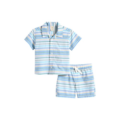 Patterned Cotton Camp Shirt & Drawstring Shorts Set