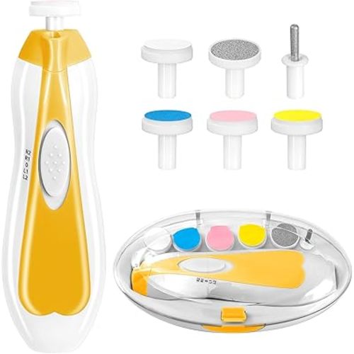 Baby Nail Trimmer Electric, 6 in 1 Baby Nail File Clippers Infant Grooming Kit Manicure Set for Toddler or Adults, Yellow