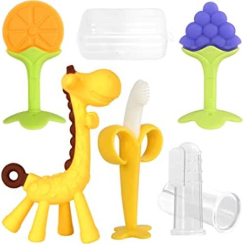 Chuya Teething Toys (4 Pack) Teething Toy for Baby, Teethers with Banana Baby Toothbrush Teeth Brushing,BPA-Free,Chew Toy Infants Toddlers Silicone Baby Teething for Babies 3-6 Months