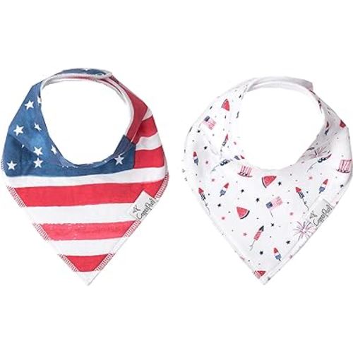 Copper Pearl Baby Bandana Bibs - 2 Pack Soft Cotton Baby Bibs for Drooling and Teething, Absorbent Drool Bibs for Baby Girl and Boy, Adjustable to Fit Newborns to Toddlers, Tons of Styles (Patriot)