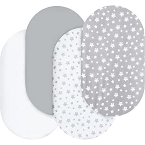 Bassinet Sheets Set 4 Pack for Baby Boy or Girl, Universal Fit for Oval, Hourglass and Rectangular Mattress, Grey
