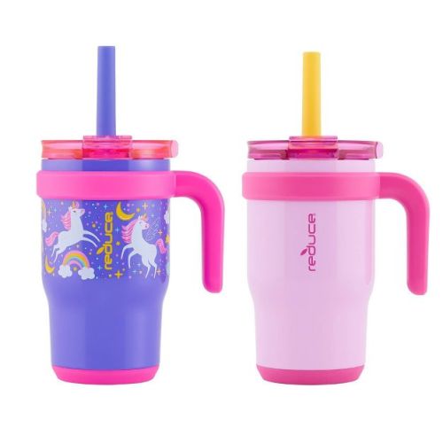 Reduce 14oz 2pk Coldee Kids Mugs With Spill-proof Straw Pink: Stainless Steel, Leakproof, Bpa-free, Dishwasher-safe, Ages 3+
