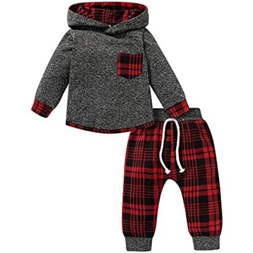 Kids Toddler Infant Baby Boys Girls Winter Outfit Christmas Plaid Hoodie Sweatshirt Jackets Shirt+Pants Xmas Clothes
