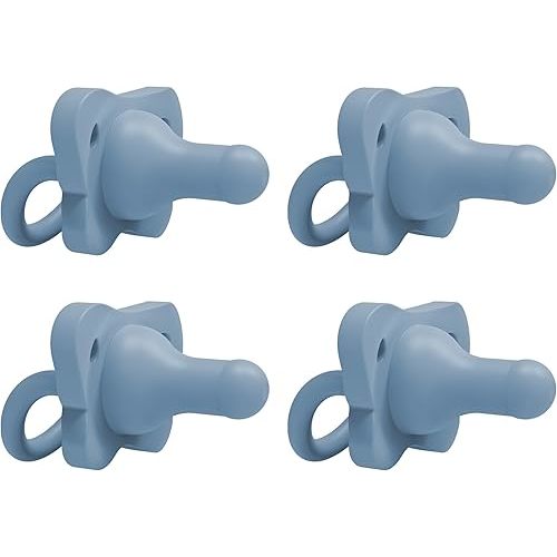 Dr. Brown's HappyPaci 100% Silicone Baby Pacifier, Contoured One-Piece Design, Blue, 0-6m, BPA-Free, 4 Pack