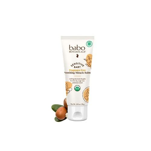 Babo Botanicals Sensitive Baby Fragrance-Free Soothing Miracle Balm - USDA Organic - All-Purpose Salve with Olive Oil & Shea Butter - For extra-dry, rough areas - EWG Verified - For Babies & Kids