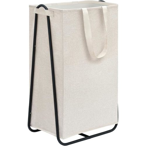 STORAGE MANIAC Laundry Hamper with Metal Rack, Large Laundry Basket with Triangle Frame, Collapsible Dirty Clothes Hamper with Handles for Dorm, College, Small Space, Closet, Bedroom, Beige