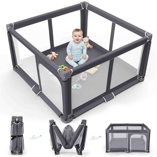 Foldable Baby Playpen Portable Travel Play Yard, Dark Gray | Safety Play Yard for Babies & Toddlers, Indoor & Outdoor Use, Carry Bag Included, Collapsible, Portable，Sturdy & Secure