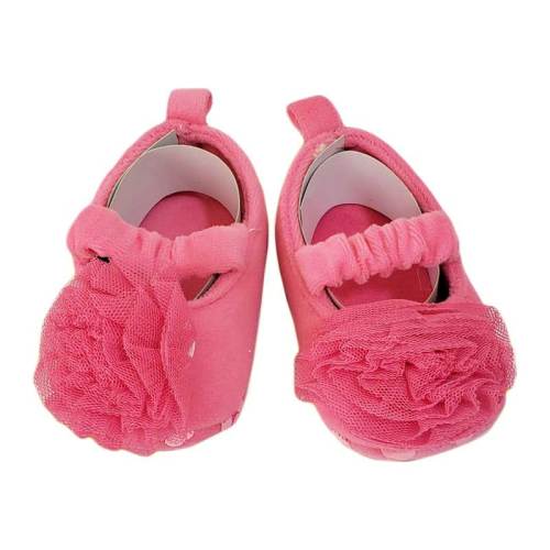 Pink beautiful big flower baby girl shoes