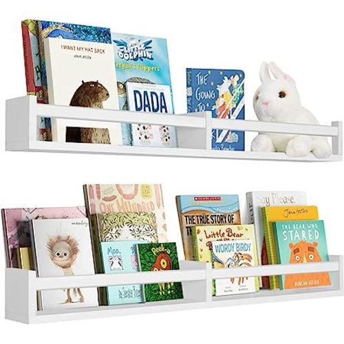 birola Nursery Book Shelves 32 Inches White Set of 2,Floating Wall Bookshelves for Kids,Nursery Shelves for Bookshelf Wall,Kids Bookshelf(Set of 2 White) - 32 Inches Set of 2 White