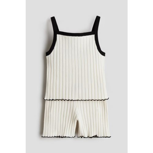 2-piece Rib-knit Set, Regular waist, Sleeveless, Light beige, Kids - size 2T (1.5-2Y)