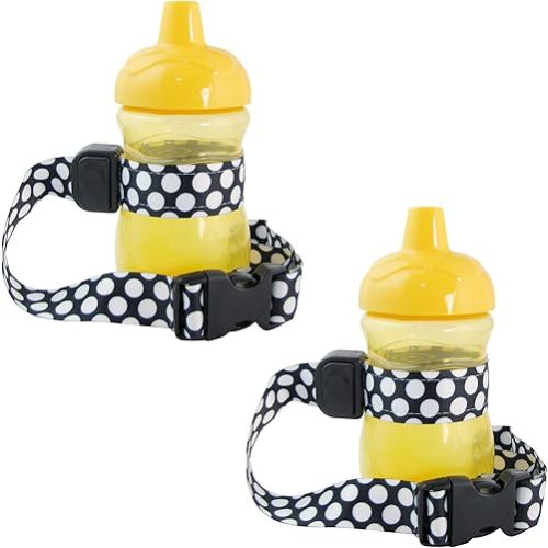 SippyPal Sippy Cup Holder Strap Leash Tether (Blk/White Dot 2-Pack)