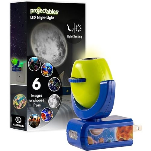 Projectables Six Image LED Plug-In Night Light, Light Sensing, Auto On/Off, Projects Solar System, Earth, Moon, Safari, Aquarium, and Coral Reef on Ceiling, Wall, or Floor 13347