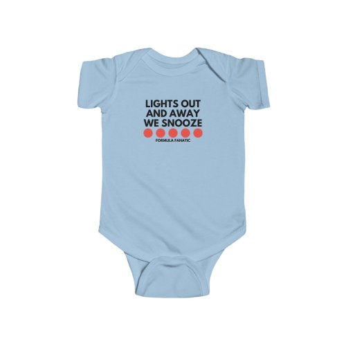 Lights Out & Away We Snooze | Infant Bodysuit Onesie size 12M | Formula Fanatics | FormulaFanatics