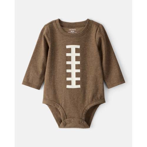 Brown Baby Boy Football Long-Sleeve Graphic Bodysuit - Brown